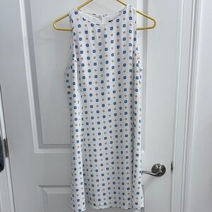Elegant White and Blue Polka Dot Dress